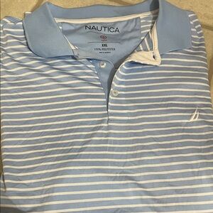 Nautica Men's Sky Blue and White Striped Polo